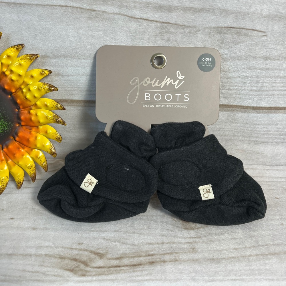 Goumi Stay on Boots Organic Cotton Bamboo Baby Booties Black‎ 0-3M